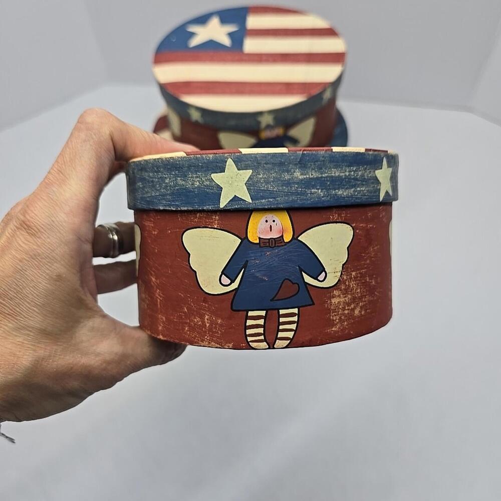 Lot of 3 Vintage Patriotic Angel paper Box Red/White Stripes Stars Angels - Picture 4 of 15
